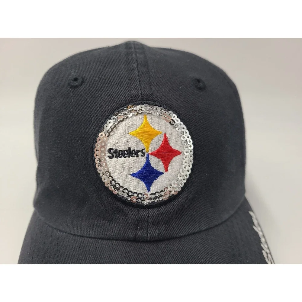 Women Pittsburgh Steelers Sequins NFL Team Apparel Strapback (Fit Small) Hat Cap